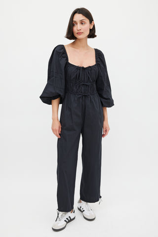 Ulla Johnson Black Cotton Amalie Tie Jumpsuit