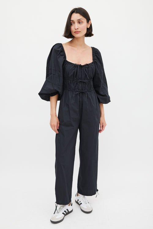 Ulla Johnson Black Cotton Amalie Tie Jumpsuit