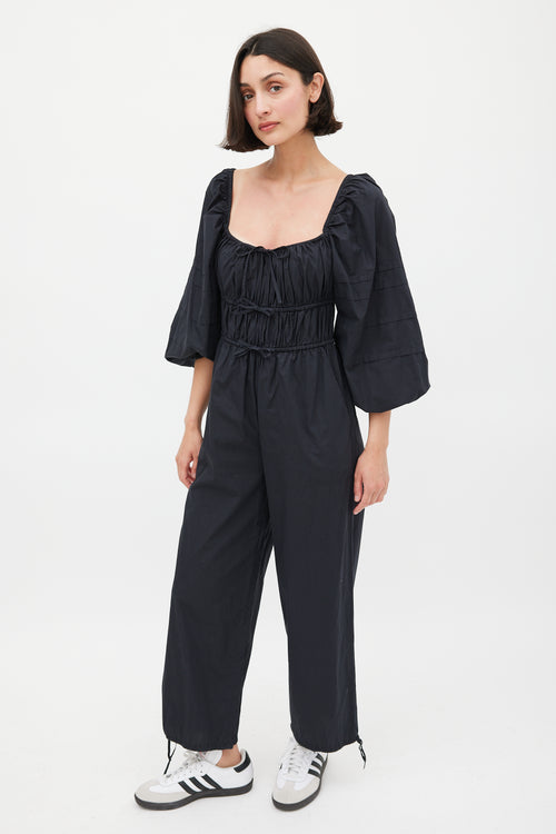 Ulla Johnson Black Cotton Amalie Tie Jumpsuit