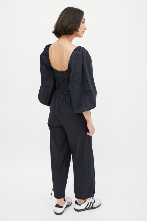 Ulla Johnson Black Cotton Amalie Tie Jumpsuit