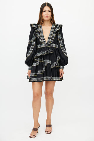 Ulla Johnson Black Embroidered Ruffle Dress