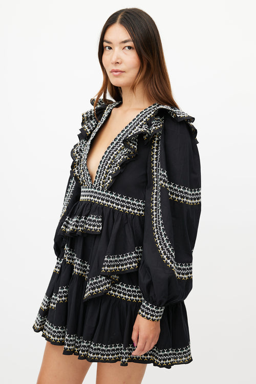 Ulla Johnson Black Embroidered Ruffle Dress