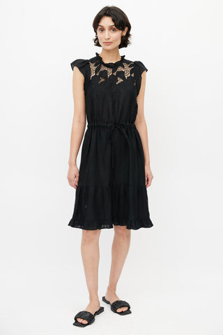 Ulla Johnson Black Eyelet Lace Ruffled Dress