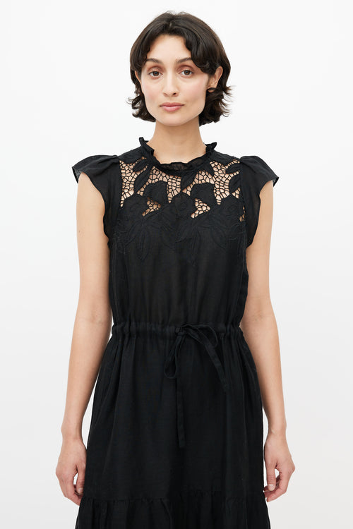 Ulla Johnson Black Eyelet Lace Ruffled Dress