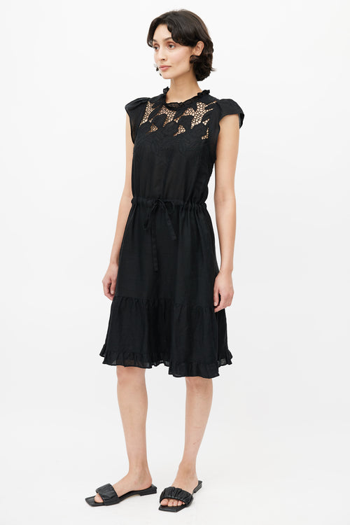 Ulla Johnson Black Eyelet Lace Ruffled Dress