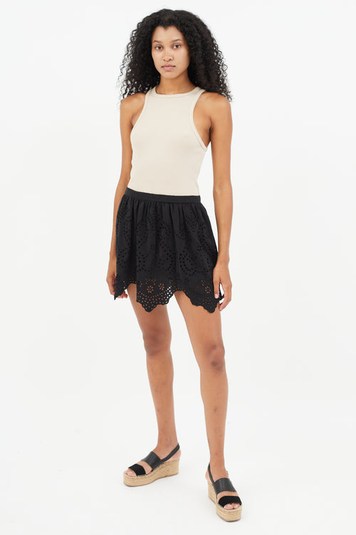 Ulla Johnson Black Eyelet Pleated Skirt