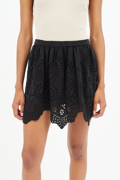 Ulla Johnson Black Eyelet Pleated Skirt