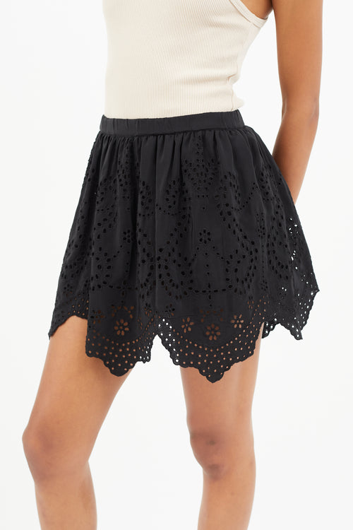 Ulla Johnson Black Eyelet Pleated Skirt