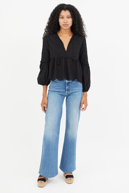 Ulla Johnson Black Eyelet Ruffled Top