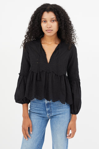 Ulla Johnson Black Eyelet Ruffled Top