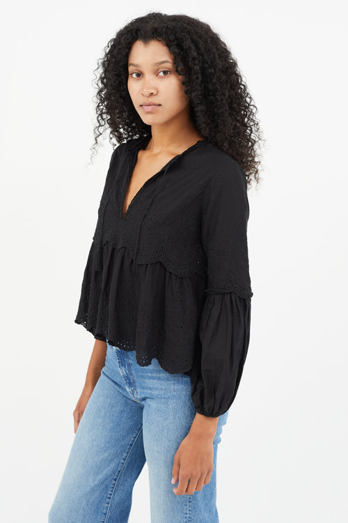 Ulla Johnson Black Eyelet Ruffled Top