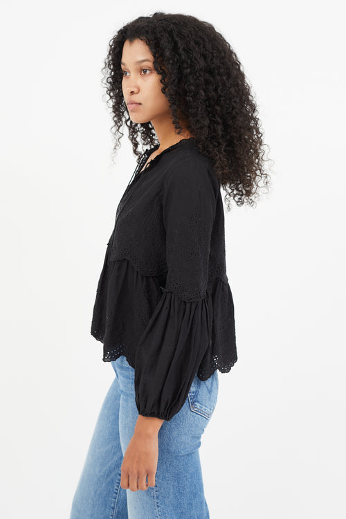 Ulla Johnson Black Eyelet Ruffled Top