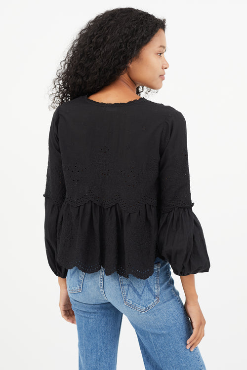 Ulla Johnson Black Eyelet Ruffled Top