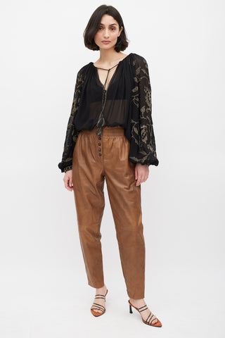 Ulla Johnson Black 
Gold Embroirdered Sheer Top