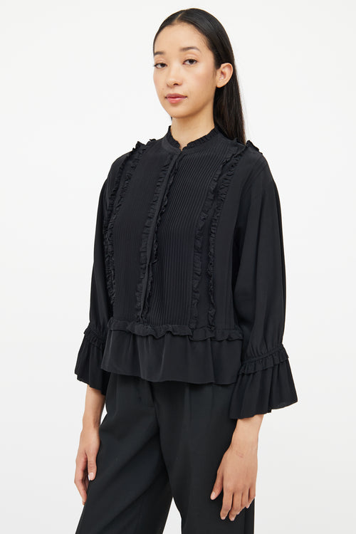 Ulla Johnson Black Silk Ruffle Pleat Top