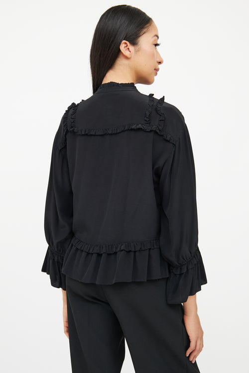 Ulla Johnson Black Silk Ruffle Pleat Top