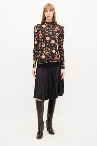 Ulla Johnson Black 
Multi Floral Mock Neck Top