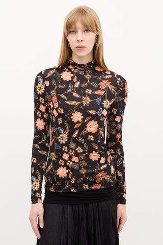 Ulla Johnson Black 
Multi Floral Mock Neck Top