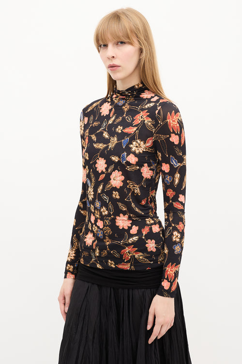 Ulla Johnson Black 
Multi Floral Mock Neck Top