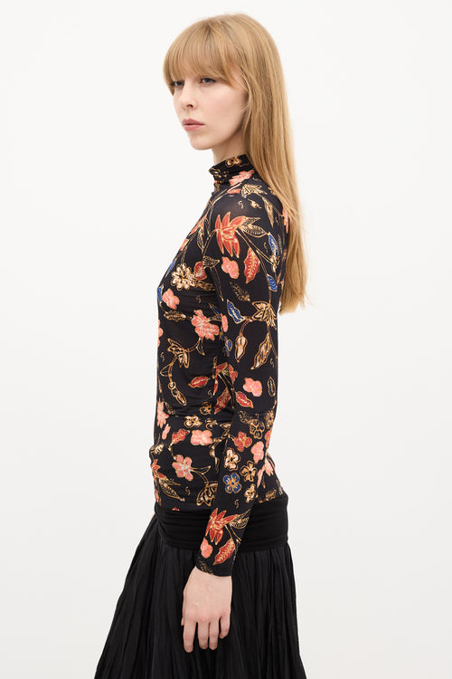 Ulla Johnson Black 
Multi Floral Mock Neck Top