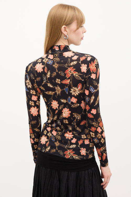 Ulla Johnson Black 
Multi Floral Mock Neck Top