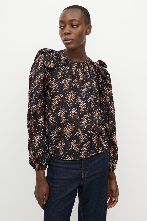 Ulla Johnson Black Multi Floral Ruffle Blouse