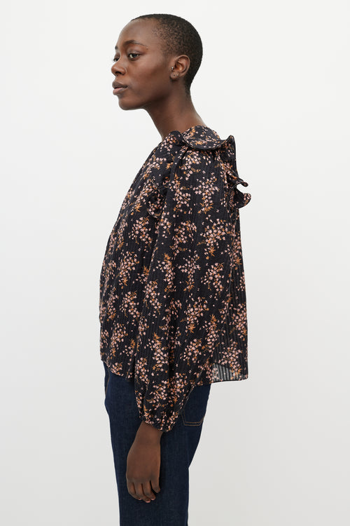 Ulla Johnson Black Multi Floral Ruffle Blouse