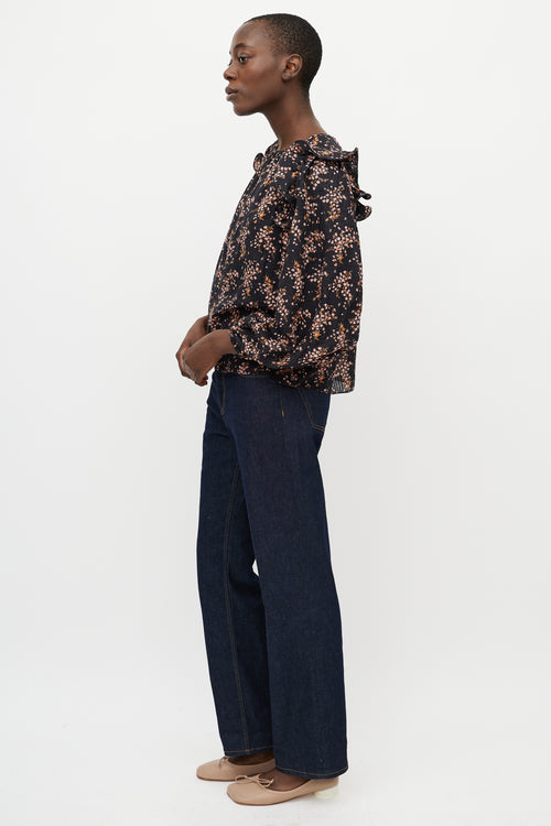 Ulla Johnson Black Multi Floral Ruffle Blouse