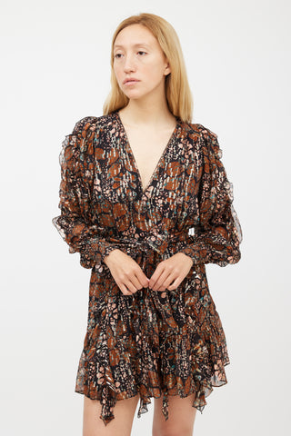 Ulla Johnson Black 
Multicolour Silk Metallic Ruffled Dress