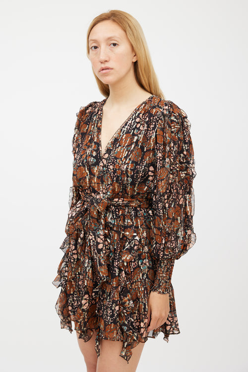 Ulla Johnson Black 
Multicolour Silk Metallic Ruffled Dress