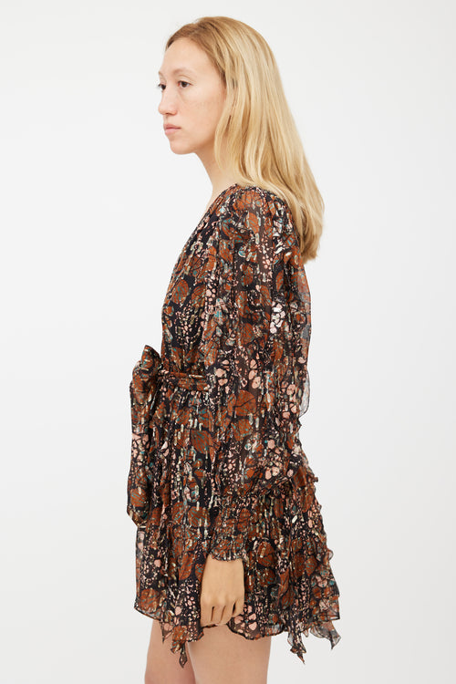 Ulla Johnson Black 
Multicolour Silk Metallic Ruffled Dress