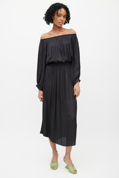 Ulla Johnson Black Off The Shoulder Pleated Dress