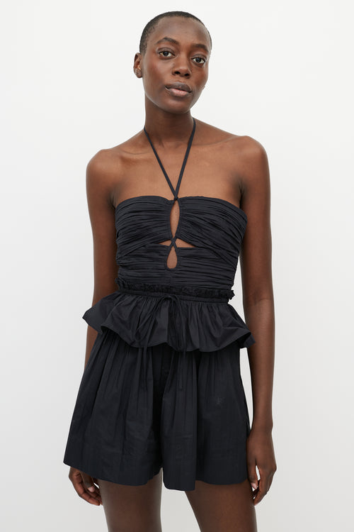 Ulla Johnson Black Pleated Isidro Romper