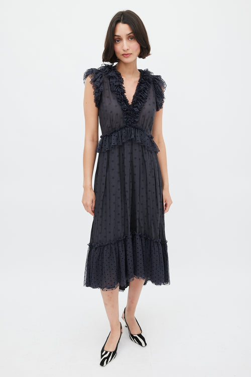 Ulla Johnson Black Polka Dot Ruffled Midi Dress