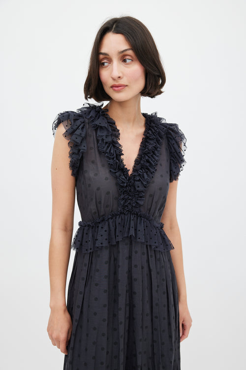 Ulla Johnson Black Polka Dot Ruffled Midi Dress