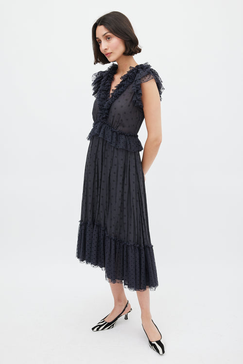 Ulla Johnson Black Polka Dot Ruffled Midi Dress