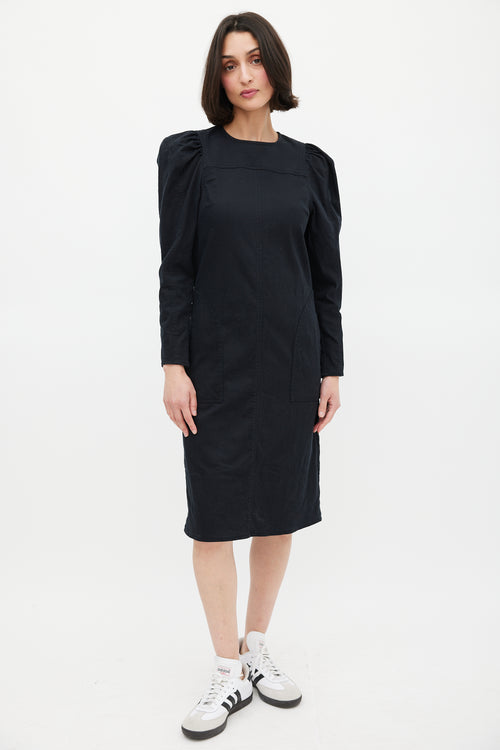 Ulla Johnson Black Denim Puff Long Sleeve Dress