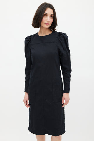 Ulla Johnson Black Denim Puff Long Sleeve Dress