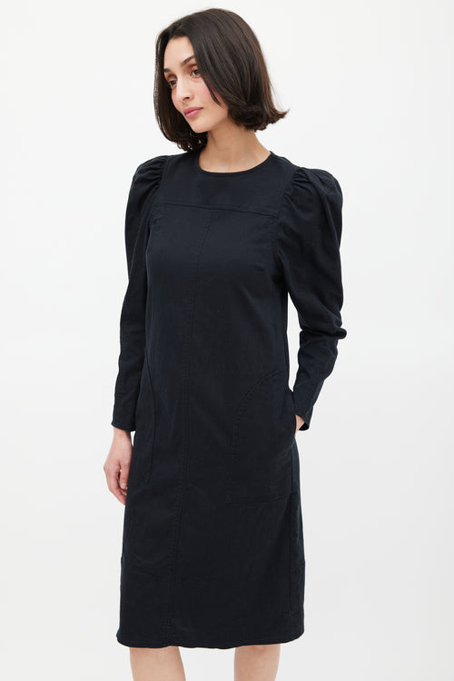 Ulla Johnson Black Denim Puff Long Sleeve Dress