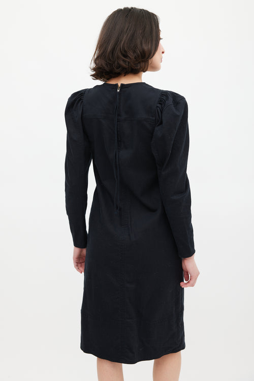 Ulla Johnson Black Denim Puff Long Sleeve Dress