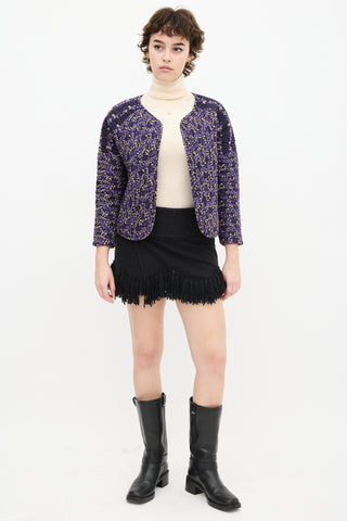 Black 
Purple Floral Quilted Jacket