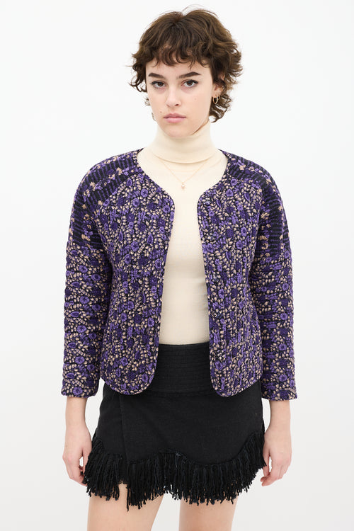 Black 
Purple Floral Quilted Jacket