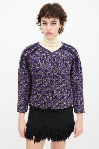 Black 
Purple Floral Quilted Jacket