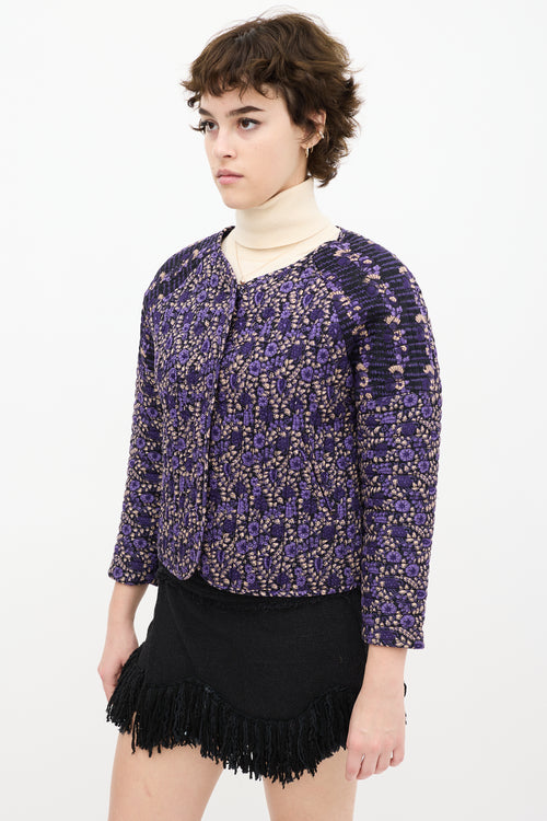 Black 
Purple Floral Quilted Jacket