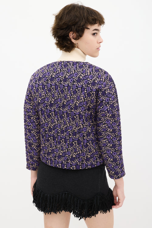 Black 
Purple Floral Quilted Jacket