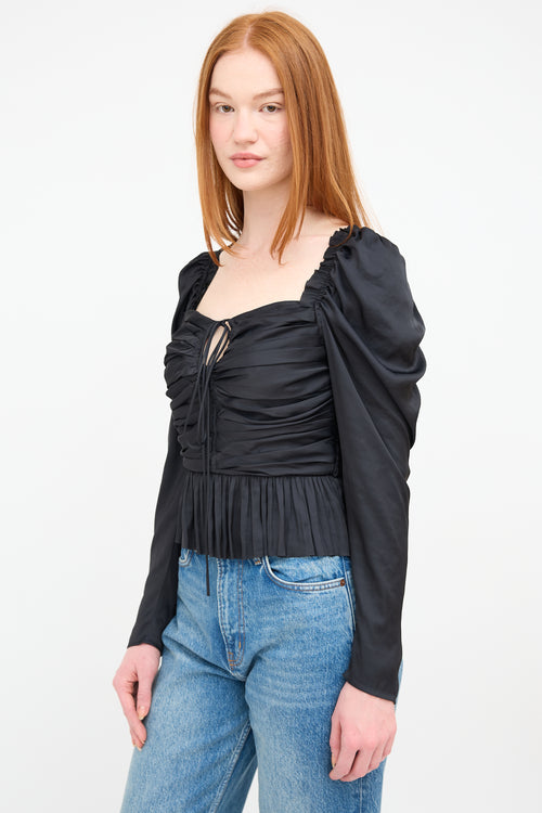 Ulla Johnson Black Ruched Mirelle Blouse