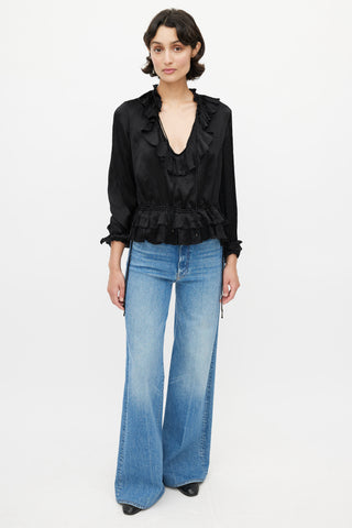 Ulla Johnson Black Ruffled Silk Top