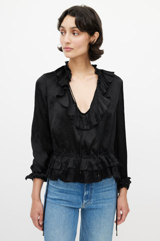 Ulla Johnson Black Ruffled Silk Top