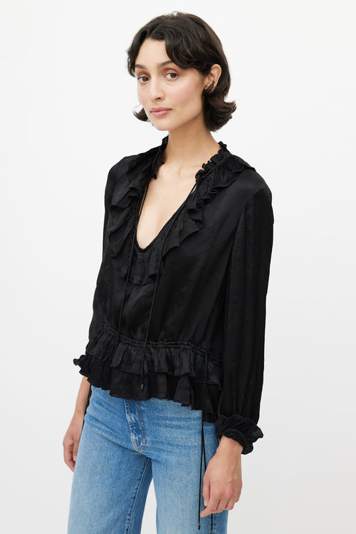 Ulla Johnson Black Ruffled Silk Top