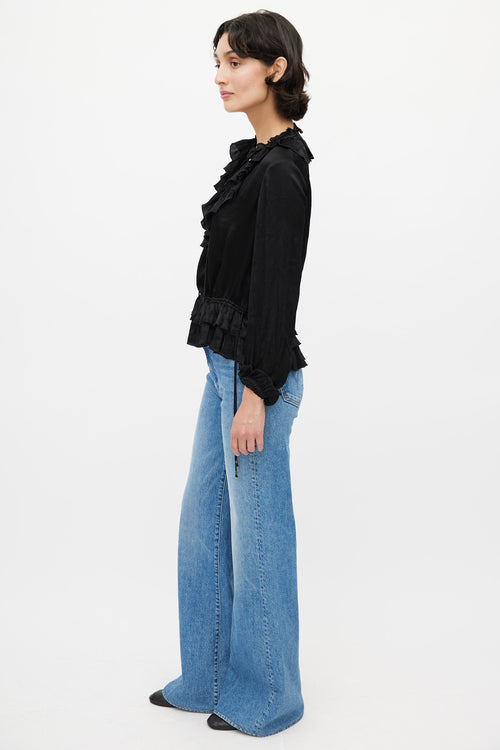 Ulla Johnson Black Ruffled Silk Top